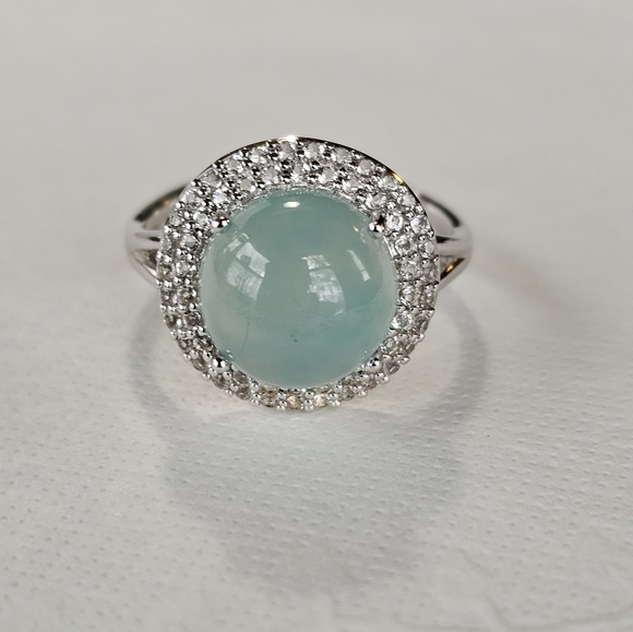 Gemporia Jewelry - Genuine Certified Aquaprase & White Topaz Ring Size 9. NEW